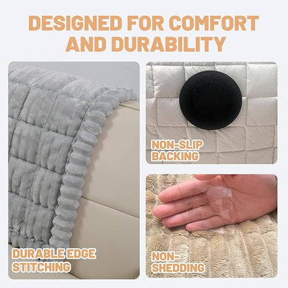 Couch Cover for Dogs Washable,Non Slip Fuzzy Durable Pet Friendly Cozy | Soft Slipcovers for 3 Cushion Sofa Cover,Plush Thick Protector Fits Mat Bed Leather & Fabric Couches (Light Grey 27.6"x70.9")