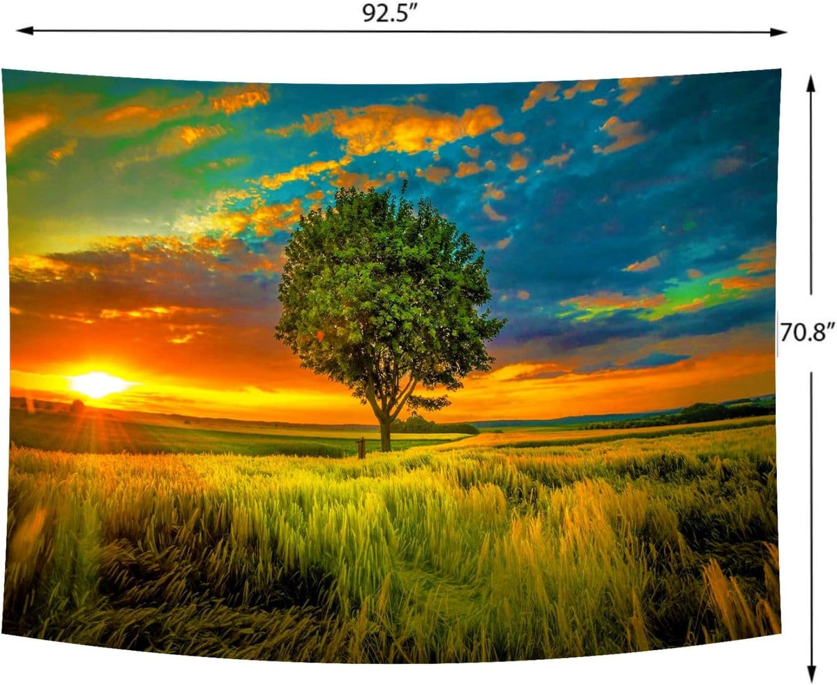 Delur Sunset Tree of Life Tapestry Forest Nature Landscape Wall Hanging Tapestry Scenic Tree Woodland Natural Sunrise Headboard for Bedroom Living Room Home Decor (70.8" x 92.5")