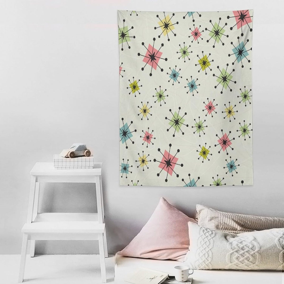 ICMOLYYENLO Abstract Cat Tapestry, Medieval Abstract Atomic Star Cat Vintage Home Wall Hanging Art Tapestry for Bedroom Living Room Dormitory 60x60 Inch