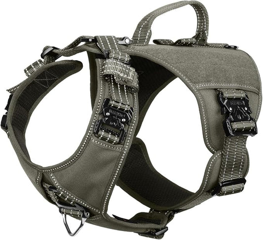 ICEFANG Quick-Moving Tactical Dog Harness for Small Dogs,No Pull Dog Vest | Control Handle,Reflective,Full Metal Buckles,Adjustable,Hook-and-Loop Panel,Soft Padded,Green,Small