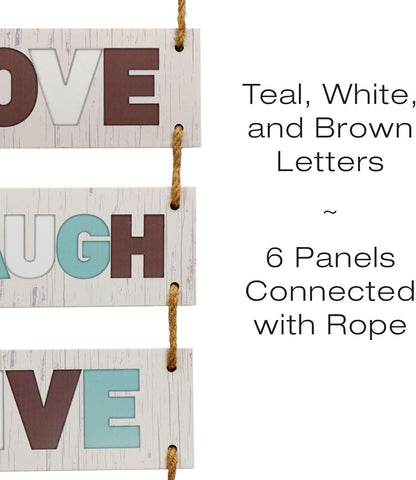 EXCELLO GLOBAL PRODUCTS Large Hanging Wall Sign: Rustic Wooden Decor (Family, Home, Love, Laugh, Live, Dream) Hanging Wood Wall Decoration (11.75" x 32")