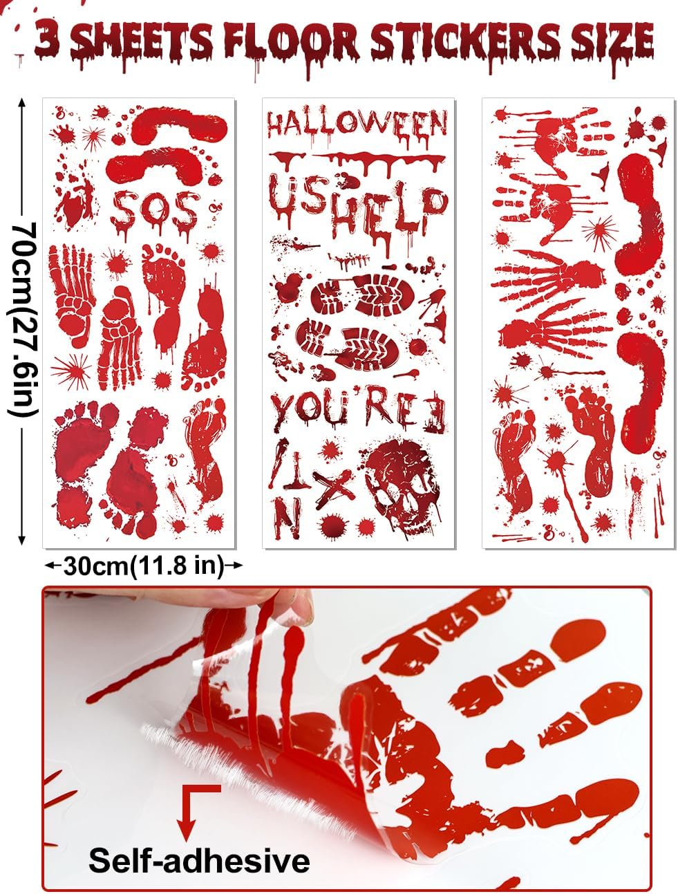 Wohohoho 11 Sheets/202 Pcs Bloody Halloween Decorations Set. 2 Giant Spooky Door Cover, 6 Sheets Horror Window Clings, 3 Sheets Scary Floor Stickers, Halloween Party Wall Decal Bedroom Inside Decor