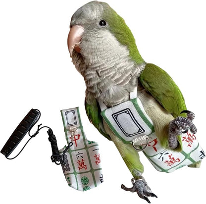 Bird Diaper Harness Flight Suit Clothes, Parrot Flight Suit with Leash for Parrot, Bird Flying Clothes with Rope and Handle for Outdoor Activities Training (with Leash,Green-cheeked Conure)