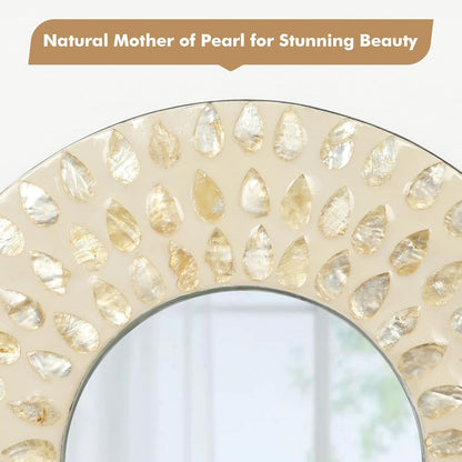 Boho Mirror Wall Decor for Living Room, 3PCS Natural Mother of Pearl Decorative Mirror for Farmhouse Rustic Home, Hanging Sculptures for Women Bedroom Hallway Porch Decoration (Light Brown)