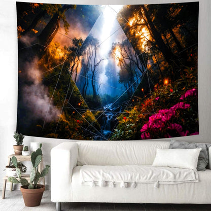 Delur Forest Tapestry Tree of Life Misty Tropical Rainforest Tapestry Wall Hanging Mystical Colorful Spiritual Psychedelic Nature Landscape Headboard for Bedroom Living Room Home Decor (59.1" x 78.7")