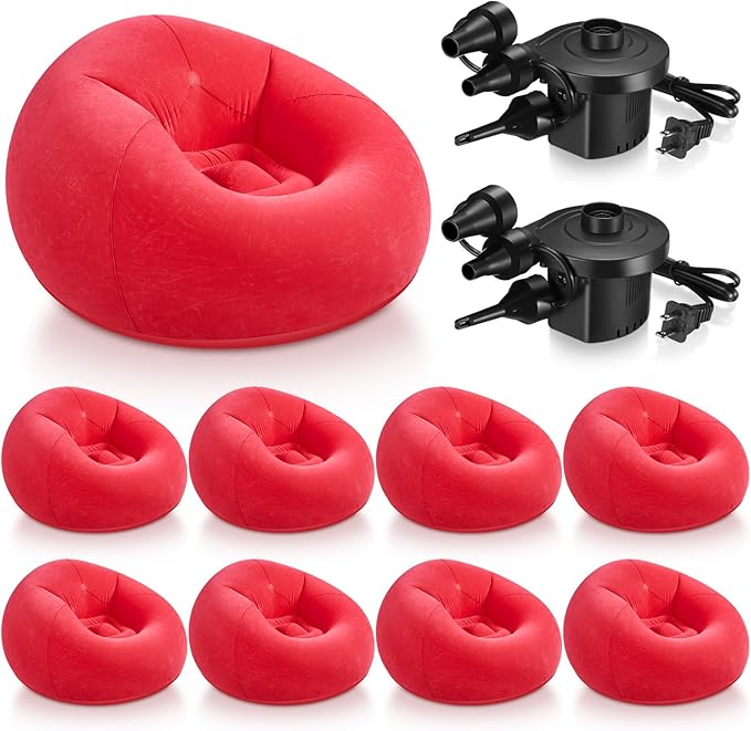 Realspring 9 Pcs Bean Bag Chairs for Adults Inflatable Chairs with Electric Air Pump,Blow up Couch Folding Portable Inflatable Couch Lazy Sofa for Reading Living Room Camping (Red)