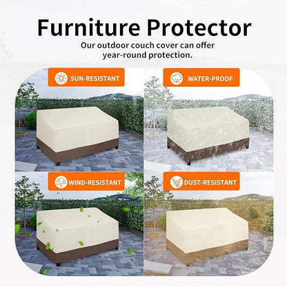 Easy-Going Outdoor Loveseat Cover - Heavy Duty 2-Seater Patio Couch Cover with Air Vent (90Wx35Dx33H inch, Beige/Dark Brown)