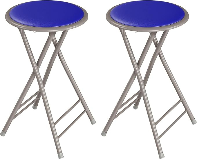 Lavish Home Folding Stool Set - Set of Two 24-Inch Padded Stools with 225lb Capacity for Kitchen, Dorm, or Rec Room - Portable Stools for Adults - Collapsible Sitting Stool Set for Seating (Blue)