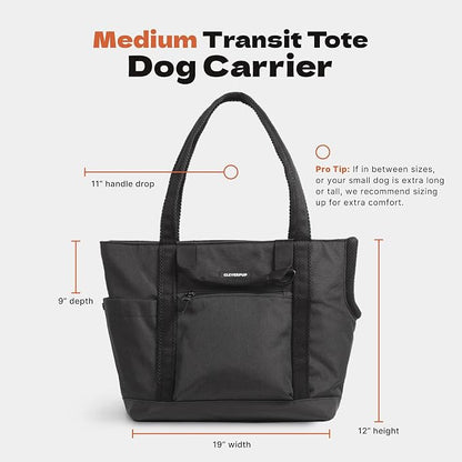 Transit Tote Dog Carrier for Small/Medium Dogs 8-20 lbs, 19x12x9 Soft-Sided 4-Pc Set with Waterproof Base, Plush Insert, Food Pouch, Mesh Head Opening - Medium, Sand