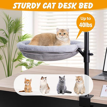 Cat Desk Bed,Sturdy Cats Bed for Desk,360° Rotating Cat Hammock Perch with Removable Washable Cover,Height Adjustable,Holds 40lbs - Perfect for Indoor CatsPerch
