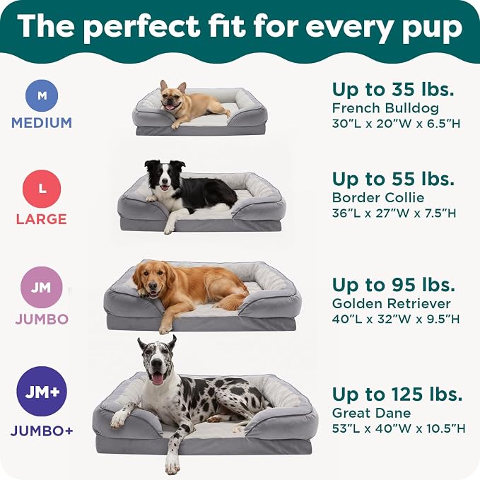 Furhaven Orthopedic Dog Bed for Large/Medium Dogs w/ Removable Bolsters & Washable Cover, For Dogs Up to 55 lbs - Plush & Velvet Waves Perfect Comfort Sofa - Brownstone, Large