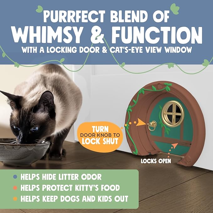 Gnome® Door Cat Door for Interior Doors - Stylish & Functional with No Flap, Lockable, and Easy Installation, Spacious Large Kitty Door for Cats Up to 20 lbs, Private and Comfortable Pet Door