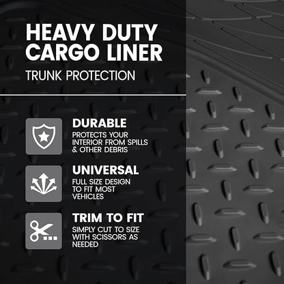 Heavy Duty Cargo Liner Floor Mat-All Weather Trunk Protection, Trimmable to Fit & Durable HD Rubber Protection for Car SUV Sedan Auto