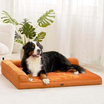EHEYCIGA Memory Foam Dog Bed, Extra Large Orthopedic Dog Bed, Pumpkin | Washable Removable Cover, Waterproof Flat Pet Sofa Couch with Nonskid Bottom, 48x35x7.5