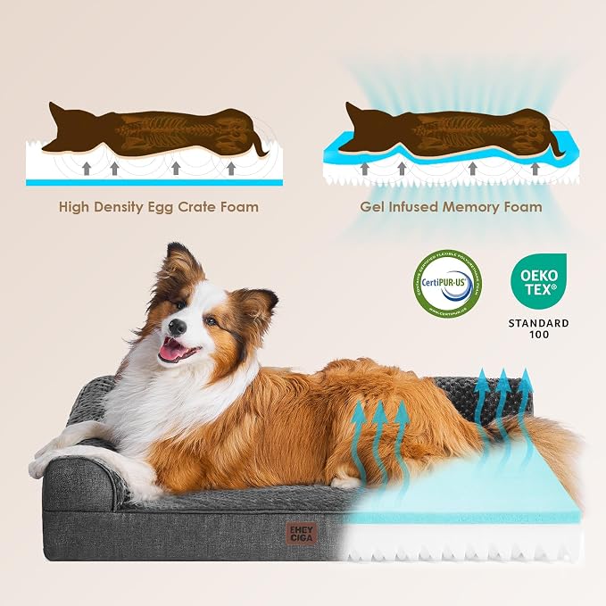 EHEYCIGA XXL Dog Bed Memory Foam, Orthopedic Giant Dog Bed Jumbo with Washable Removable Cover, Waterproof Pet Sofa Couch with Nonskid Bottom, 48x35x7.5, Dark Grey | Washable Removable Cover, Waterproof Flat Pet Sofa Couch with Nonskid Bottom, 48x35x7.5