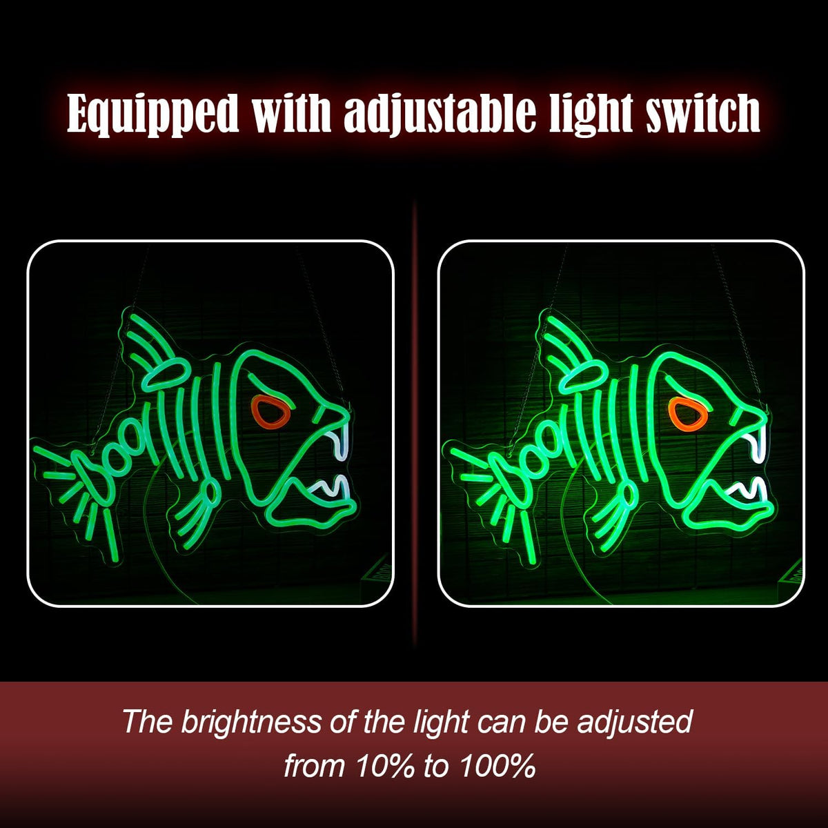 Fish Neon Sign LED Skeleton Fish Neon Light for Wall Decor Dimmable Green Fish Bones Light Up Sign for Living Room Game Room Restaurant Man Cave Art Wall Decoration (16.7 ''*12.8 '')