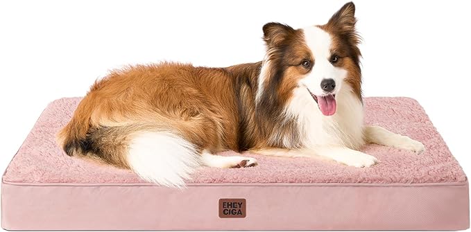 EHEYCIGA Orthopedic XL Dog Beds for Extra Large Dogs with Removable Washable Cover for Crate, Pink, 41x27