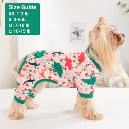 Dog Pajamas Small Sized Dogs Stretchable Summer Dog Clothes Pjs 4 Legs Girl Boy Cute Soft Puppy Outfits Doggie Cat Jammies Jumpsuit Sleeper for Pet, Dinosaur, M