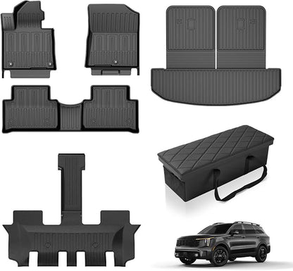 Floor Mats Fit for 2021-2026 Kia Sorento 6 Seats (No Hybrid)- All Weather Protection Floor Liners Cargo Mat Seat Back Mats & Car Seat Organizer Accessories Trunk Car Organizers Storage Box, Black
