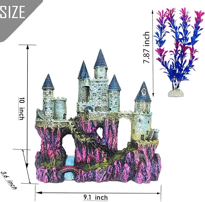 Aquarium Castle Decor, Resin Castle for Fish Tank with Randomly Color Plants Decorations Accessories for Freshwater and Saltwater Fish Tanks
