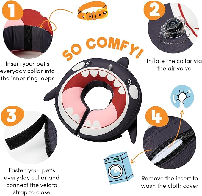 BENCMATE Inflatable Dog Cone Collar Alternative, Soft Dog Cone for Small Medium Large Dogs and Cats, Neck Recovery ECollar Donut Collar After Surgery (Medium+, Orca)