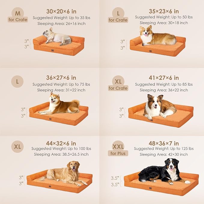 EHEYCIGA Memory Foam Dog Bed, Extra Large Orthopedic Dog Bed, Pumpkin | Washable Removable Cover, Waterproof Flat Pet Sofa Couch with Nonskid Bottom, 48x35x7.5