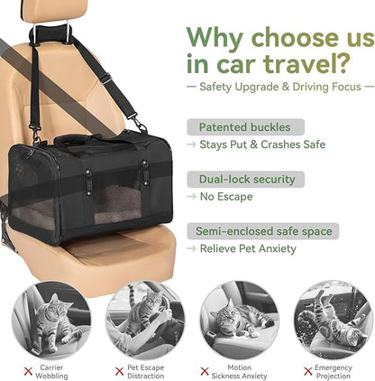 Petsfit Large Cat Carrier for Car Travel, Patented Seat Belt Buckle, 20 lb
