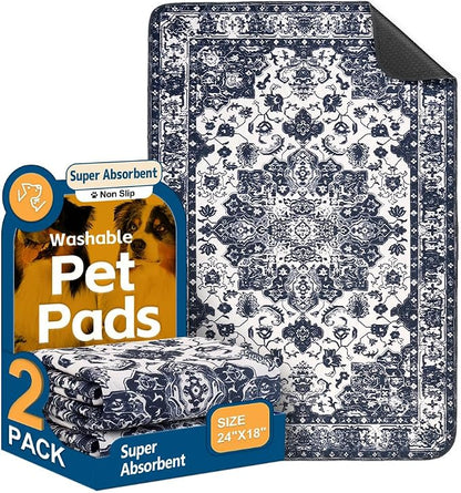 Washable Pee Pads for Dogs, 2 Pack Reusable Puppy Training Pads 24"x18" Super Absorbent Waterproof Dog Training Pads, Non-Slip Potty Pads, Whelping Pads Litter Mat Navy Blue