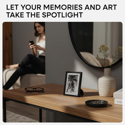 Homeforia 4x6 Picture Frame Black, High End Metal 4 x 6 Black Frames with Mat 3 x 5 for Art, 4x6 Desk Frame Matted to 3x5 inch Photo, 4 by 6 Wall or Tabletop Frames, Tempered Glass, Wall Kit, Set of 1