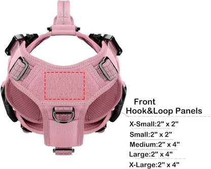 ICEFANG No Pull Tactical Dog Harness for Small Dogs,Adjustable Dog Vest | Control Handle,MOLLE Panel,Front Hook,3 Leash Clips,Soft Padded,for walking training,Pink,Small