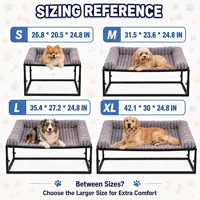 Adjustable Bedside Dog Bed for Medium Dogs | Elevated Co-Sleeper Dog Bed with Metal Frame, Thick Supportive Cushion Mattress & Washable Cover, Dog Bedside Sleeper
