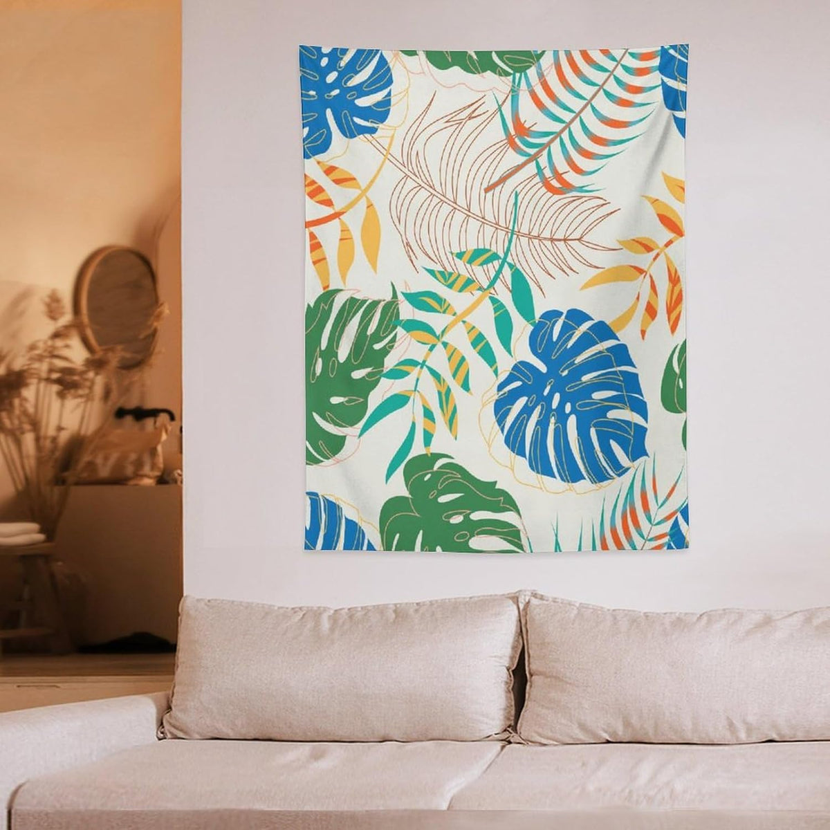 ICMOLYYENLO Tropical Green Plant Tapestry, Green Palm Leaves Natural Landscape Print Wall Tapestry for Bedroom Living Room Dormitory 60x60 Inch