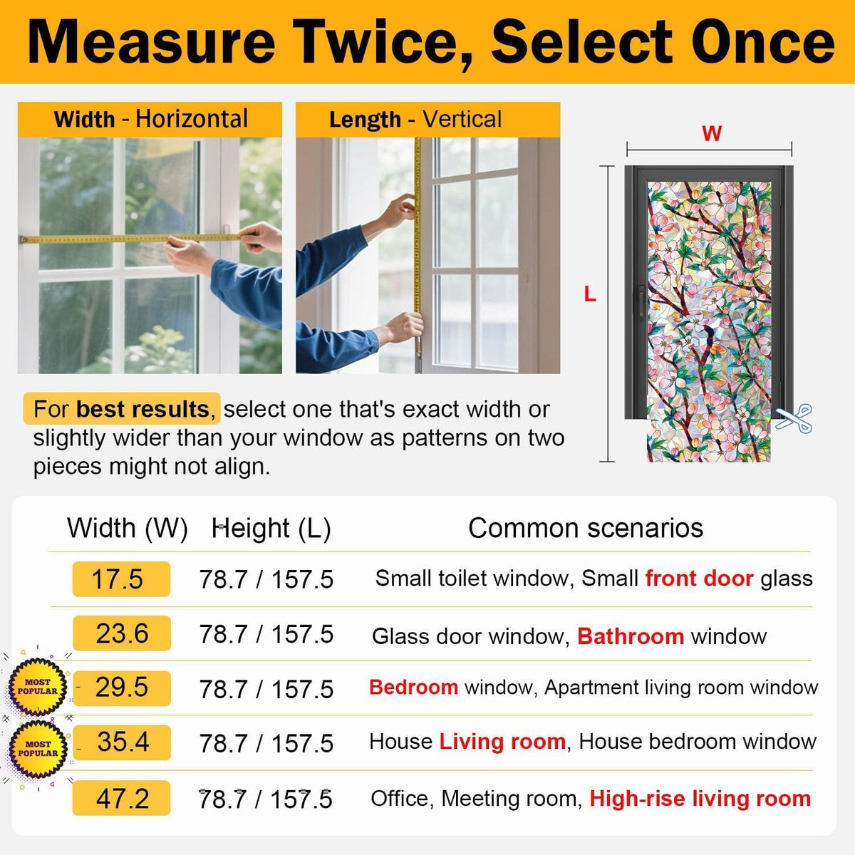Rainbow Window Privacy Film Decorative, 3D Decals Stained Glass Clings, Static Cling Sticker, Suncatcher Windows Cover Tint for Home, 35.4 Inch x 157.4 Inch