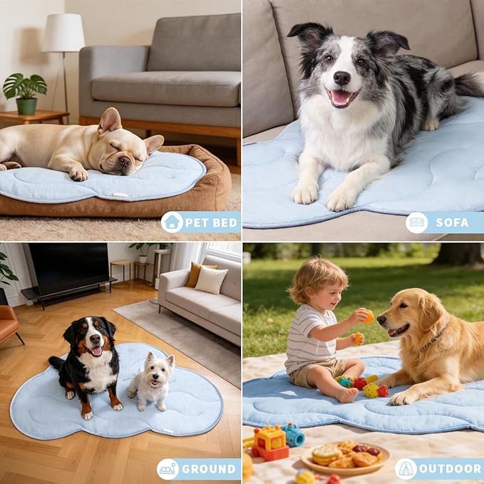 BECEMURU Dog Cooling Mat - 36" x 23" Reversible Cooling Pad for Crate, Kennel, Bed, Sofa - Machine Washable, Durable, Non-Gel - Keep Your Pet Cool and Comfortable (Cloud-XL: 55" L x 37" W x 0.8" Th)