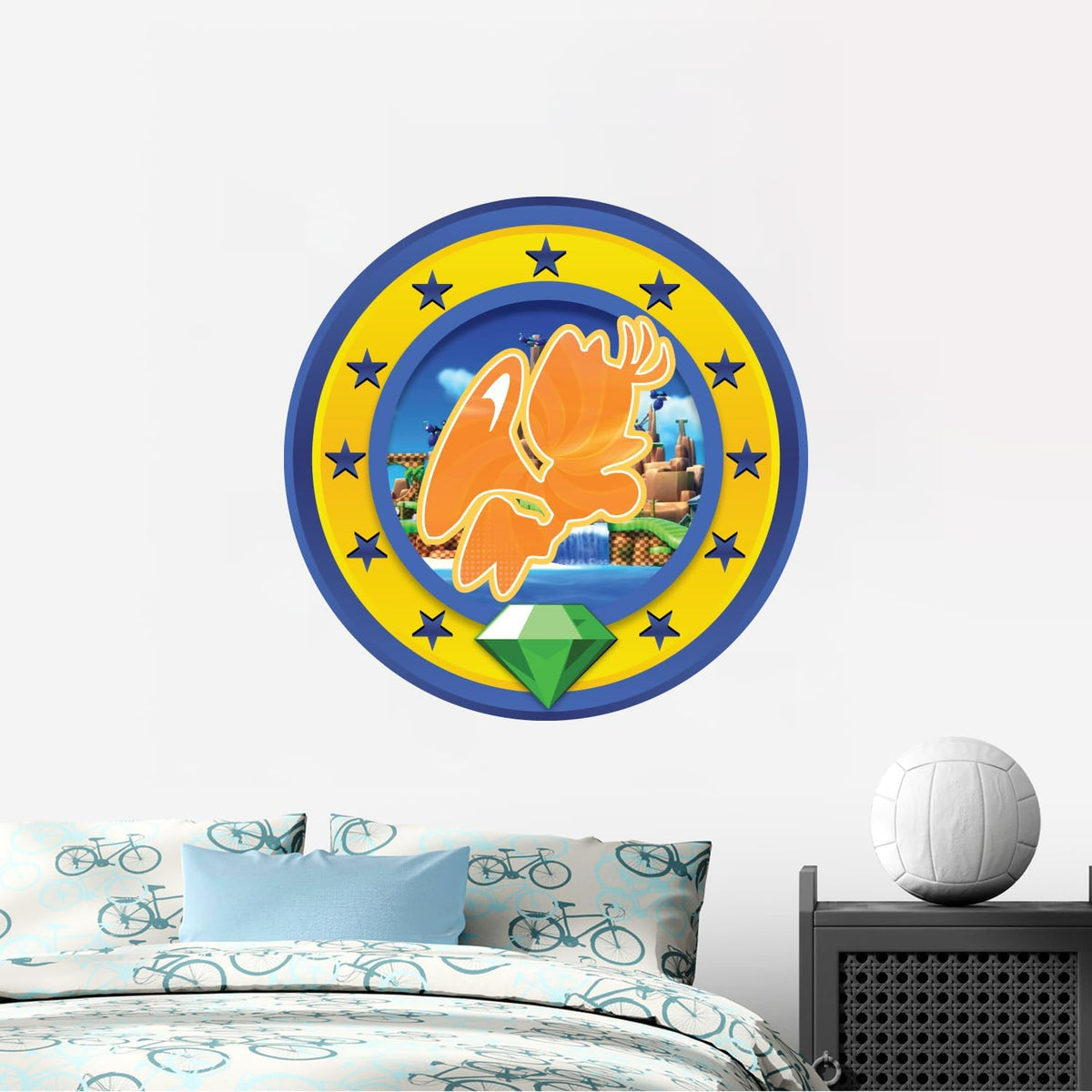 Speed Hero Wall Decal – Removable Vinyl Wall Art with Chaos Emerald Design – Gaming Room, Bedroom & Playroom Decor (Flying Hero)