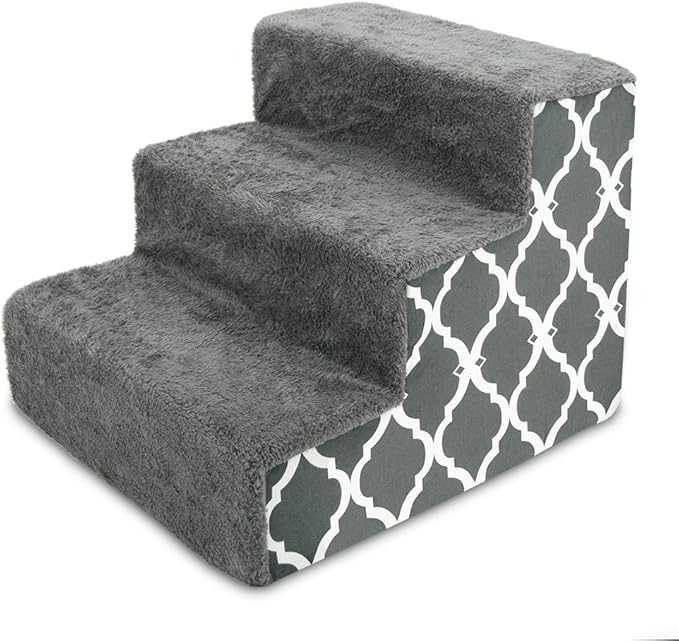 Best Pet Supplies Dog Stairs & Steps - Foam Steps for Small Dogs & Cats, Non-Slip Indoor Balanced Pet Step Support, Dog Ramp, No Assembly, Gray Lattice Print, 3-Step (13.5-inch Height)