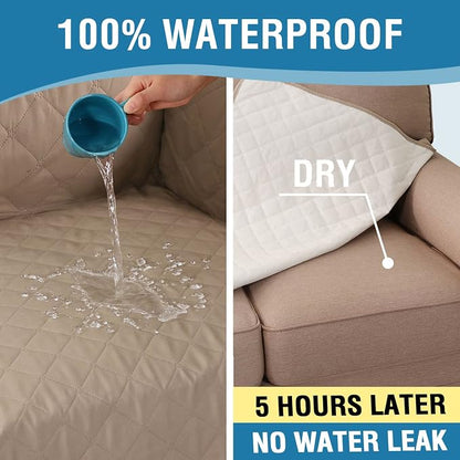 H.VERSAILTEX Sofa Cover, 100% Waterproof Slipcover Furniture Protector, Washable Couch Cover with Non-Skid Backing and Elastic Straps for Kids, Dogs, Pets(Sofa, French Oak)