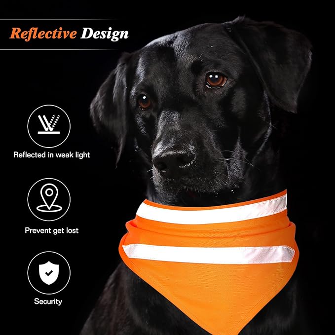 Saintrygo 2 Pieces Dog Bandanas Reflective Dog Scarf Yellow Orange High Visibility Safety Camping Puppy Bandanas Triangle Bibs for Medium Large Pets Cats Puppy(13-18.5 Inches,Halter Neck)