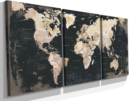 Living Room Wall Art Vintage Home Office Decor Extra Large Bedroom Wall Decor Black Pictures for Wall Decorations Map Paintings