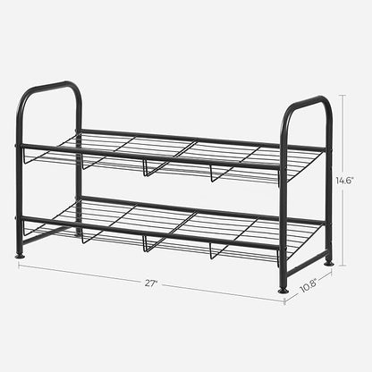 SONGMICS Shoe Rack, 2 Tier Shoe Organizer for Closet, Holds up to 8 Pairs of Shoes, Shoe Rack for Front Door Entrance, Metal Shoe Shelf with Adjustable Tilt Angle, for Entryway, Garage, Black