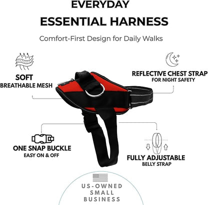 ShawnCo Essential Dog Harness, No-Pull Pet Vest (Mustang Red,XS) | 3 Leash Clips, Easy On, No-Choke, Reflective, Adjustable Fit, Padded Comfort, Control Handle, For Small, Medium & Large Dogs