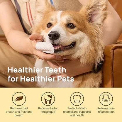HICC Pet Teeth Cleaning Wipes for Dogs & Cats, Vet-Recommended Remove Bad Breath & Plaque & Tartar Buildup, Dog Tooth Brushing Kit, Dog Breath Freshener, Dogs Toothbrush & Toothpaste Alternatives