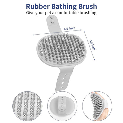 5 in 1 Dog Grooming Kit - Self-Cleaning Slicker Brush for Shedding Short Long Haired Dogs & Cats, Includes Pet Comb, Flea Comb, Bath Brush, Undercoat Rake - Complete Fur Care Set - Gray
