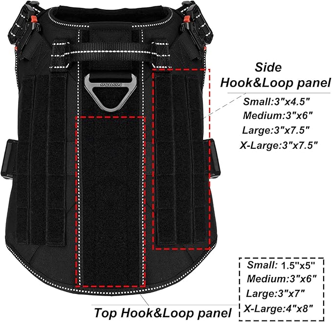 ICEFANG Tactical Dog Harness, Large Size,2X Metal Buckle,Working Dog MOLLE Vest with Handle,No Pulling Front Leash Clip,Hook and Loop Panel (Black,L (Pack of 1))