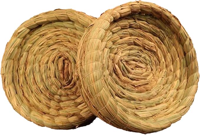 Orgrimmar 2PCS Handmade Woven Flat Base Straw Bird Nest Breeding Nest Hatch House Cage for Dove, Pigeon, Parrot, Rabbits, Hamster, Gerbil Guinea Pig, Chinchillas