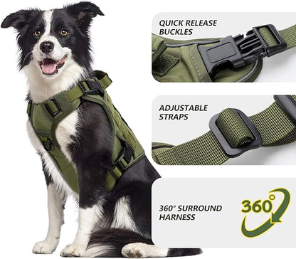 WINGOIN Tactical Dog Harness for Extra Large Dogs, Heavy Duty No Pull Dog Harness with Handle, Adjustable Reflective Military K9 Big Dog Vest for Great Dane, Walking, Training, Hunting, Green (XXL)