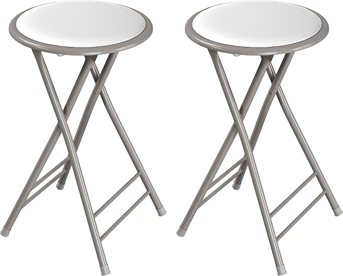 Lavish Home Set of 2 Counter Height Bar Stools - 24-Inch Backless Folding Chairs with 225lb Capacity for Kitchen, Rec Room, or Game Room (White)