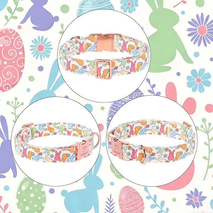 Easter Bunny Dog Collar, Cute Flower Bunny Easter Collar for Boy Girl Dogs, Adjustable Heavy Duty Spring Holiday Dog Collars for Small Medium Large Dogs with Metal Buckle XS