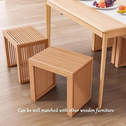 Small Bamboo Dining Bench, 17inch Farmhouse Decor Indoor Kitchen Table Bench, Entryway Shoe Rack Bench, Outdoor Bench, Solid Bamboo Benches for Living Room, Hallway, Bedroom, Bathroom