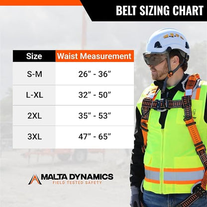 Razorback Elite MAXX - Safety Harness and Fall Protection Kit with Sewn in Lumbar Support Belt and Built-in Rescue Handles for Fall Arrest, OSHA & ANSI Compliant (Large-XLarge)
